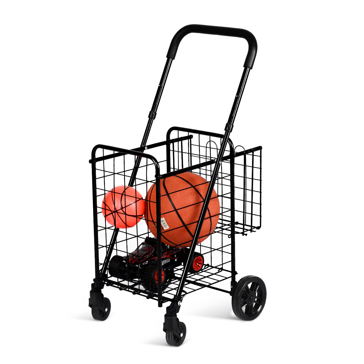 Folding Height Adjustable Shopping Trolley with Handle and Wheels-Black