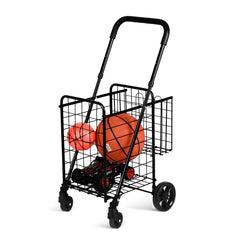 Folding Height Adjustable Shopping Trolley with Handle and Wheels-Black