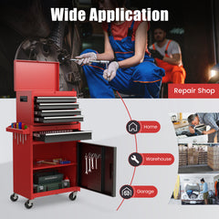 High Capacity Tool Storage Cabinet with Lockable Wheels-Black & Red