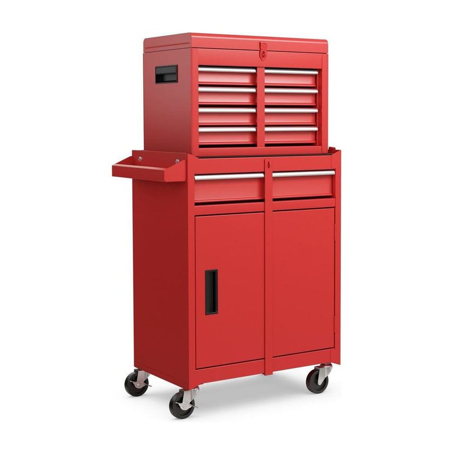 High Capacity Tool Storage Cabinet with Lockable Wheels-Red