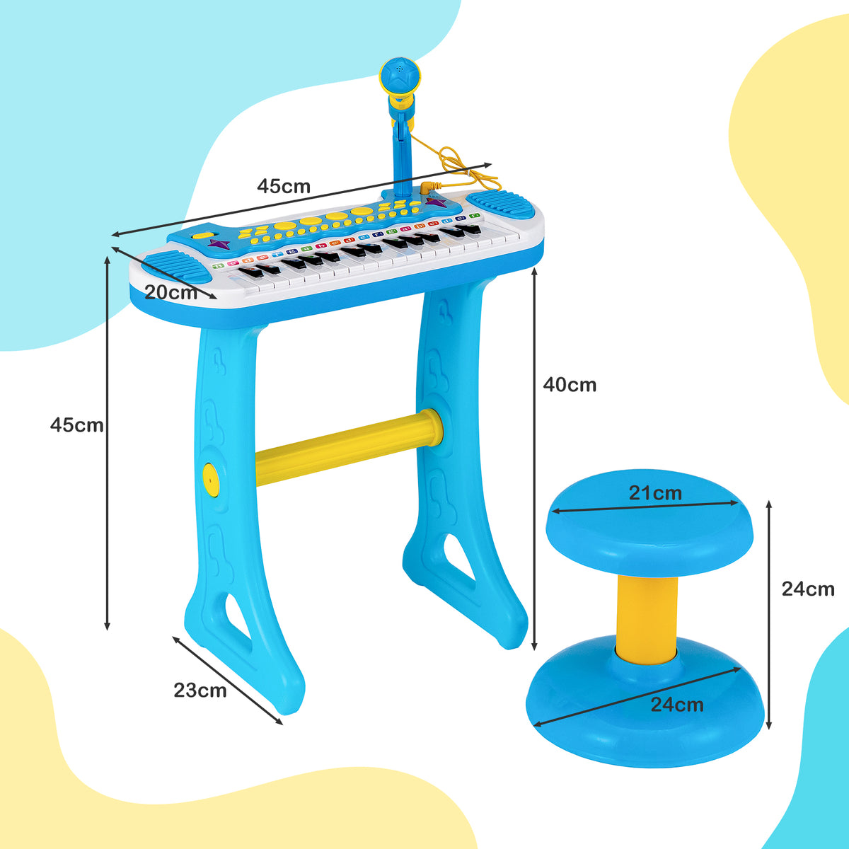 31-Key Kids Electronic Keyboard with Stool and Flashing Lights-Blue