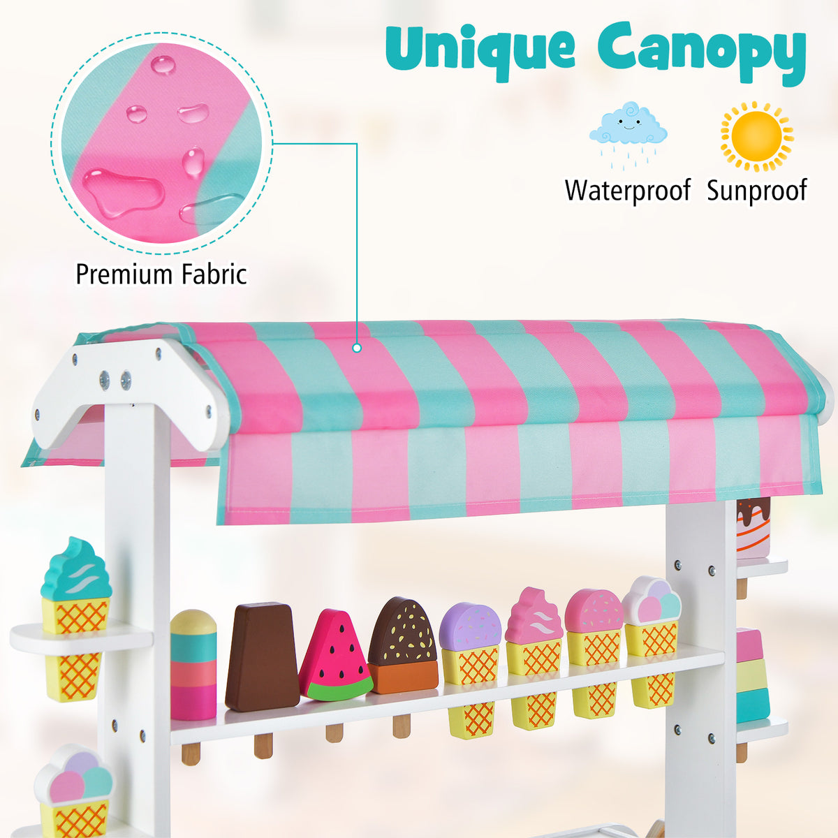 Kid's Ice Cream Cart with Unique Canopy