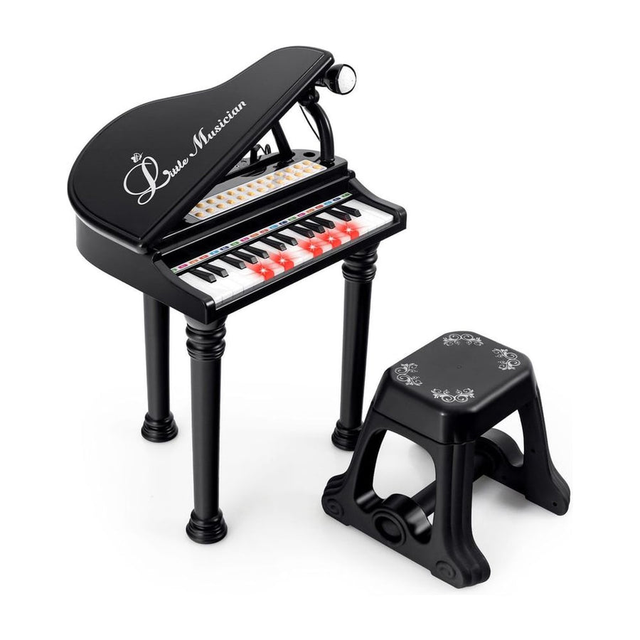31 Keys Kids Portable Multifunctional Toy Piano with Microphone-Black