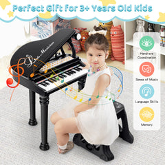 31 Keys Kids Portable Multifunctional Toy Piano with Microphone-Black