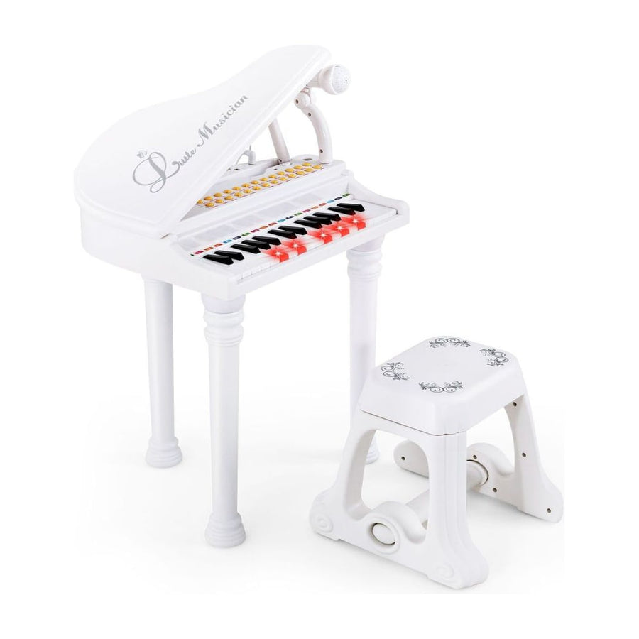31 Keys Kids Portable Multifunctional Toy Piano with Microphone-White