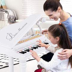31 Keys Kids Portable Multifunctional Toy Piano with Microphone-White