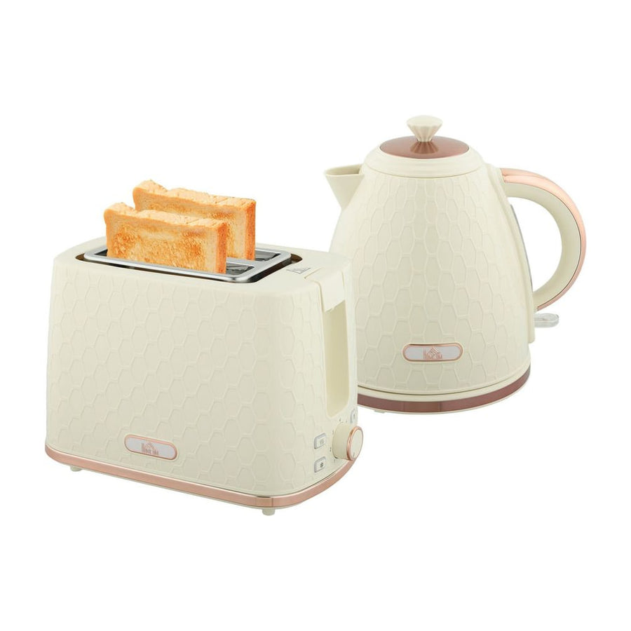 HOMCOM 1.7L 3000W Fast Boil Kettle & 2 Slice Toaster Set with toasted bread on a white background