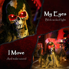 Outsunny Halloween Animated Skeleton with Glowing LED Eyes, Half-Body Scary Halloween Decorations, Battery Operated, Indoor Party Props