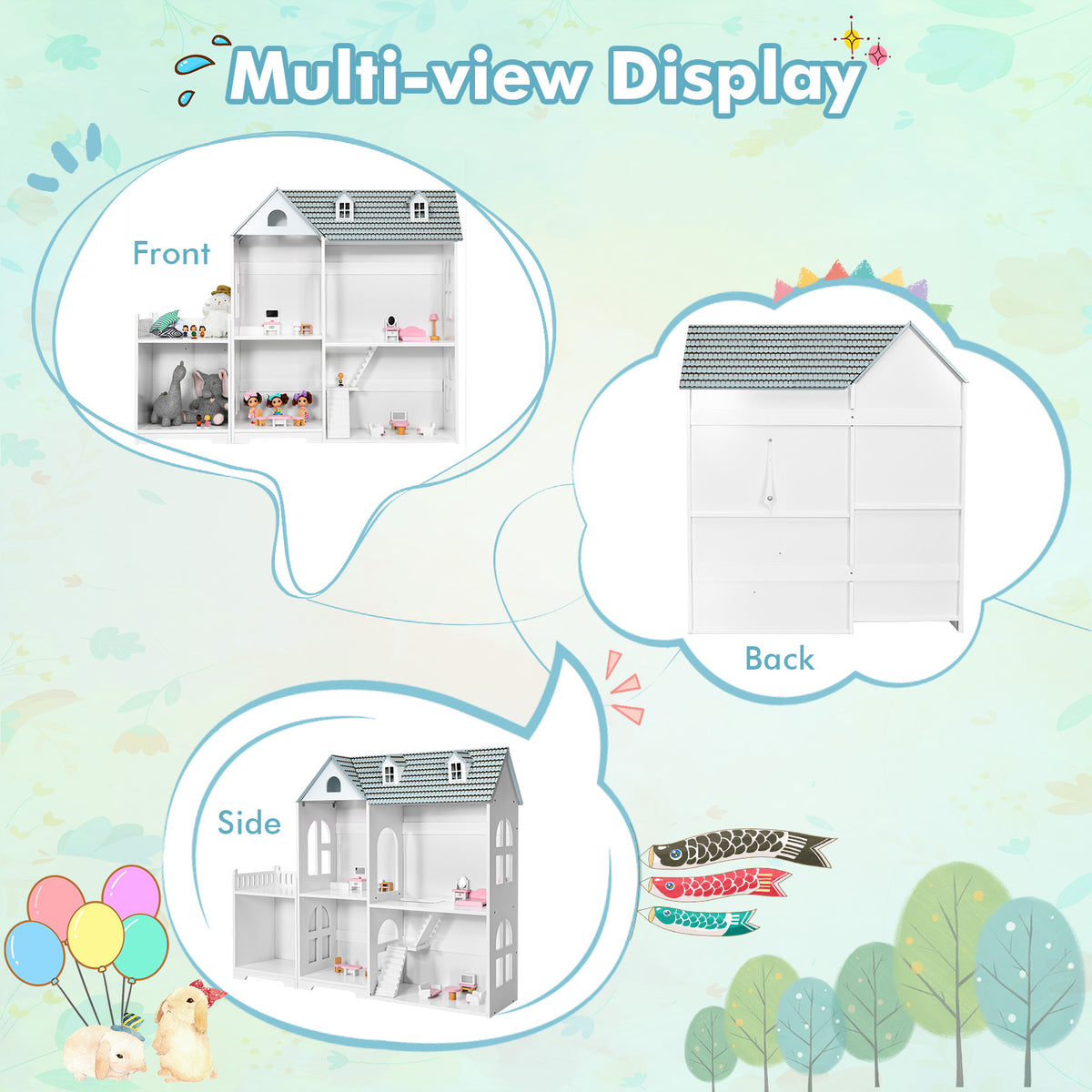 Large Wooden Dolls House with Furniture and Accessories-Grey