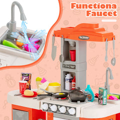 Kids Kitchen Playset with 67 Pieces Accessories and Realistic Lights-Orange