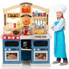 69 Pieces Kids Kitchen Playset Toy with Boiling and Vapor Effects-Blue