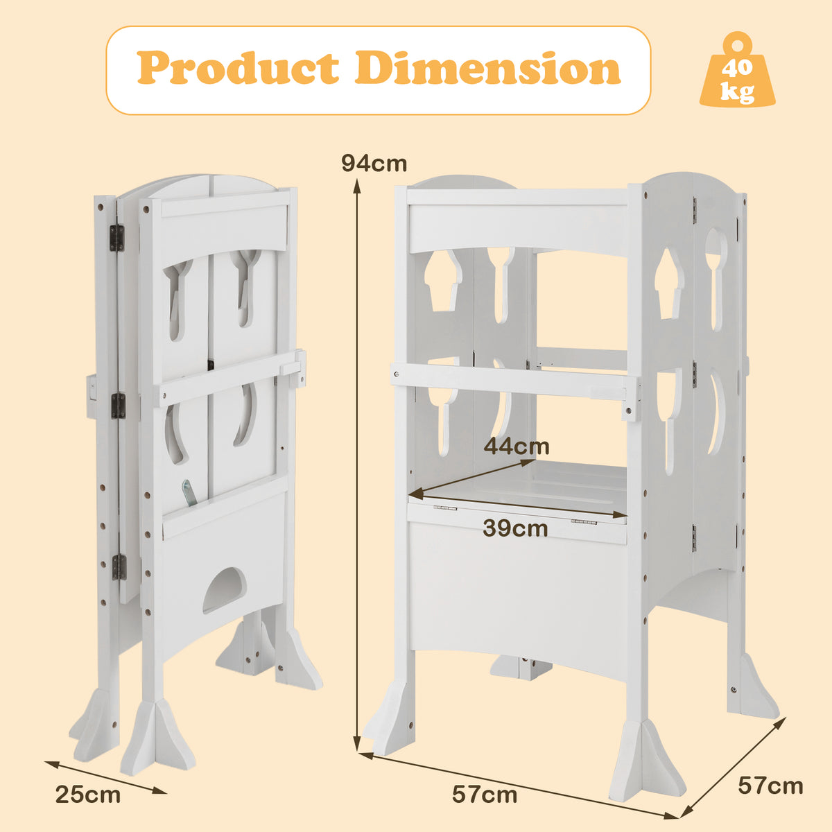 Folding Height Adjustable Kids Step Stool with Safety Latches-White