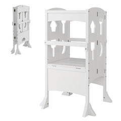 Folding Height Adjustable Kids Step Stool with Safety Latches-White