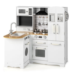 Kid's Corner Kitchen Playset Wooden Play Kitchen with Stove-White