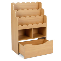 5-Tier Kids Bookshelf with Shelves & Rolling Drawer for Nursery Playroom-Natural