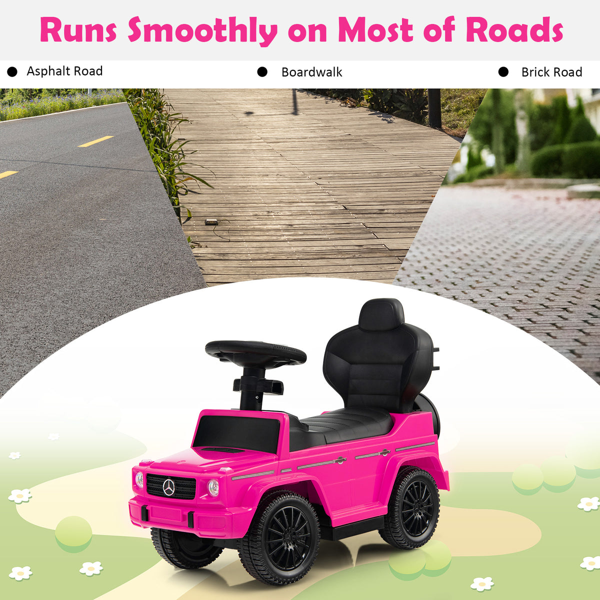 3-in-1 Baby Foot-to Floor Sliding Walker with Push Handle-Pink