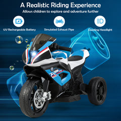 12V Kids Motorcycle Ride-On Toy with Music and Headlight-Blue