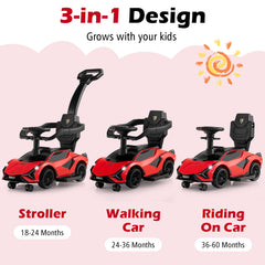 3-in-1 Ride On Push Car with Removable Guardrails and Handle-Red
