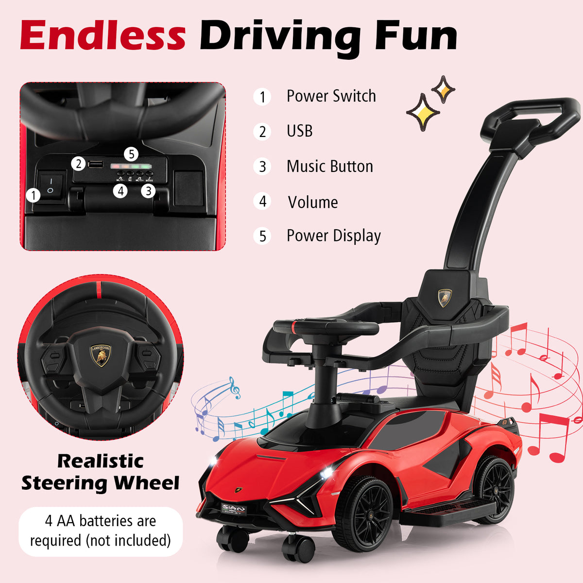 3-in-1 Ride On Push Car with Removable Guardrails and Handle-Red