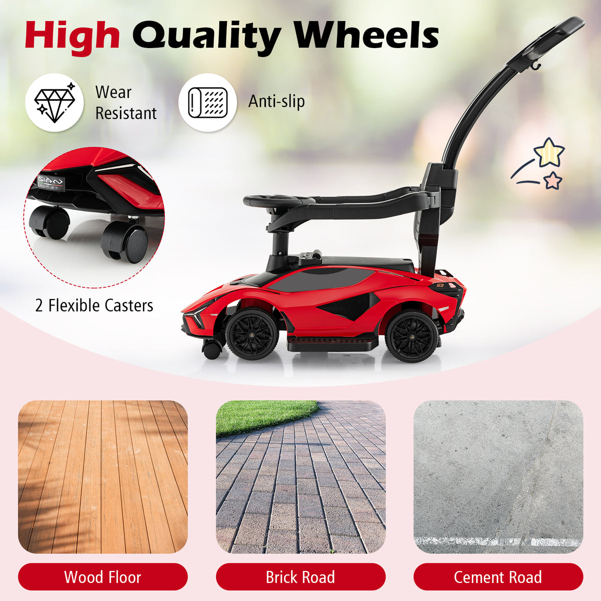 3-in-1 Ride On Push Car with Removable Guardrails and Handle-Red