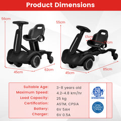 6V Electric Ride on Drift Car for Kids Aged 3-8 Years Old-Black
