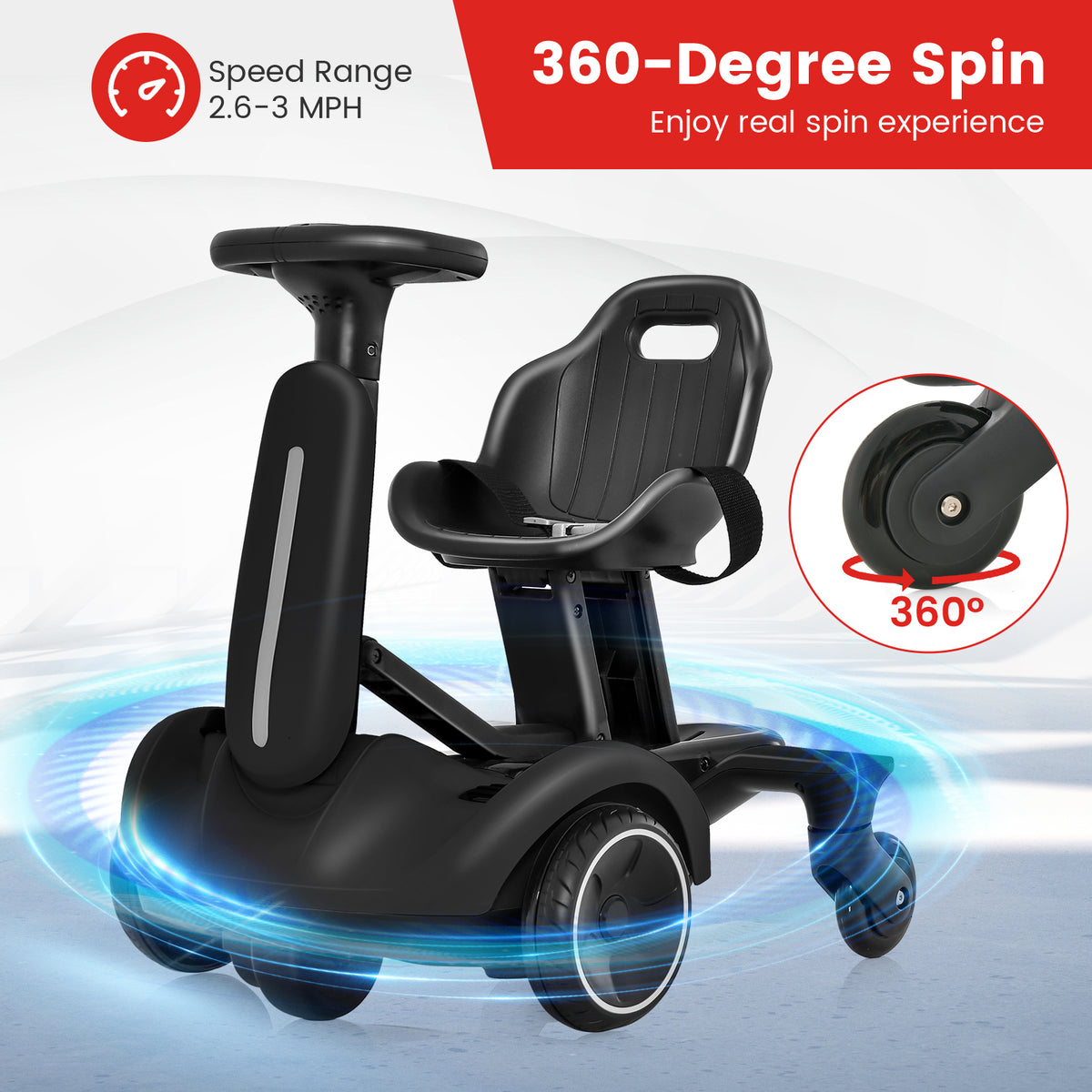 6V Electric Ride on Drift Car for Kids Aged 3-8 Years Old-Black