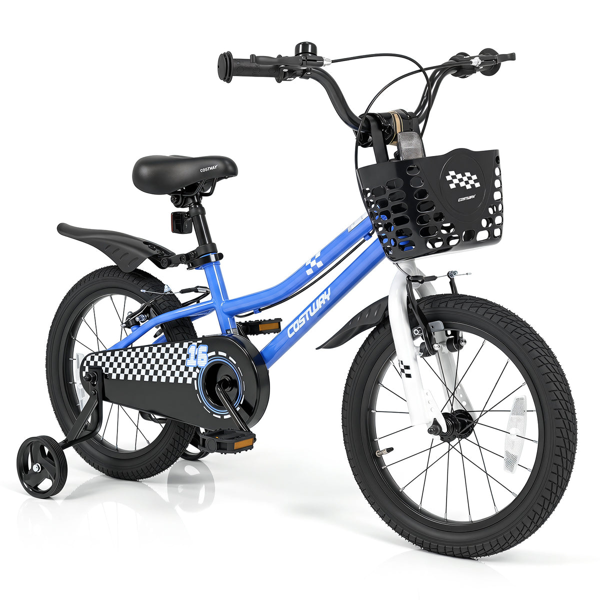 16 Inch Kids Bike with Dual Brakes for 4-7 Years Checkered Racing Series Blue