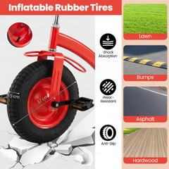 Kids Tricycle with Storage Basket and Inflatable Tires for Boys Girls Ages 3+-Red