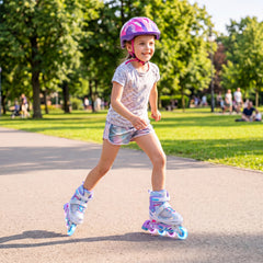Kids Inline Skates with Full Light Up PU Wheels Adjustable Length for Beginners-Blue