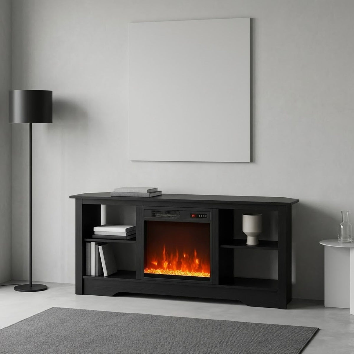 TV Stand and Electric Fireplace Set in Black, image 3