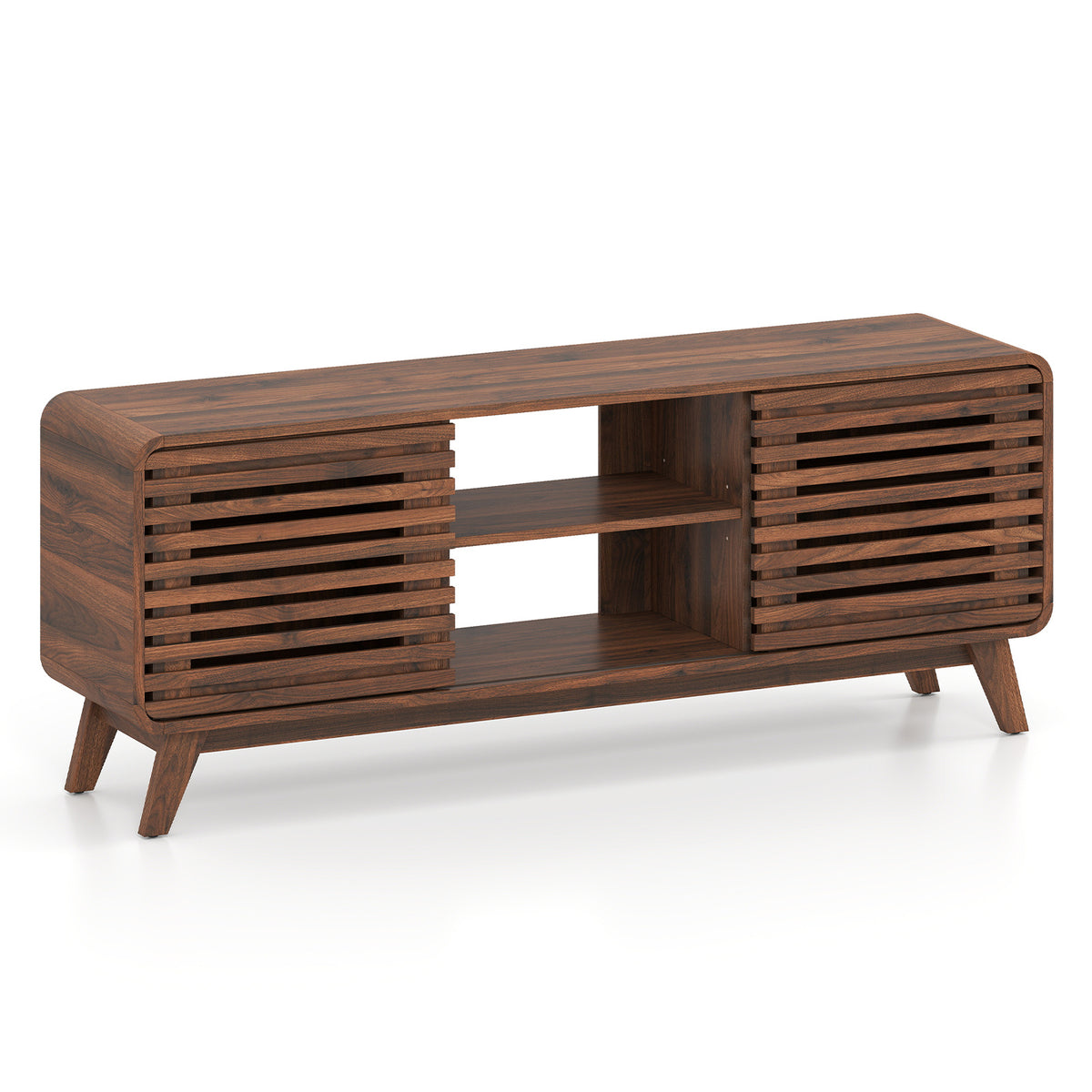 TV Stand for 65" TVs Mid Century Modern Entertainment Center-Walnut