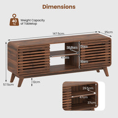 Dimensions of the walnut entertainment center, showing measurements for width, height, and depth