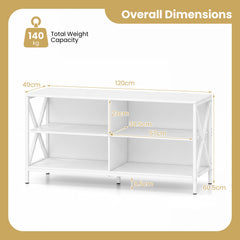 TV Stand for TVs up to 55" with 4 Open Shelves & Raised Metal Legs for Living Room-White