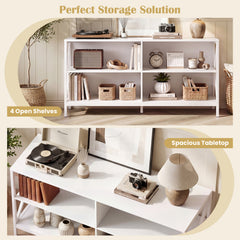 TV Stand for TVs up to 55" with 4 Open Shelves & Raised Metal Legs for Living Room-White