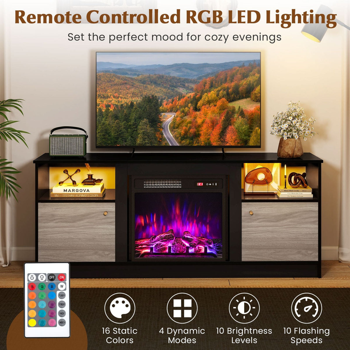 TV Stand with Electric Fireplace Combo, image 7