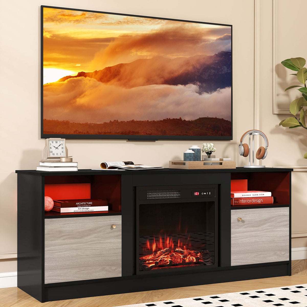 TV Stand with Electric Fireplace Combo, image 3