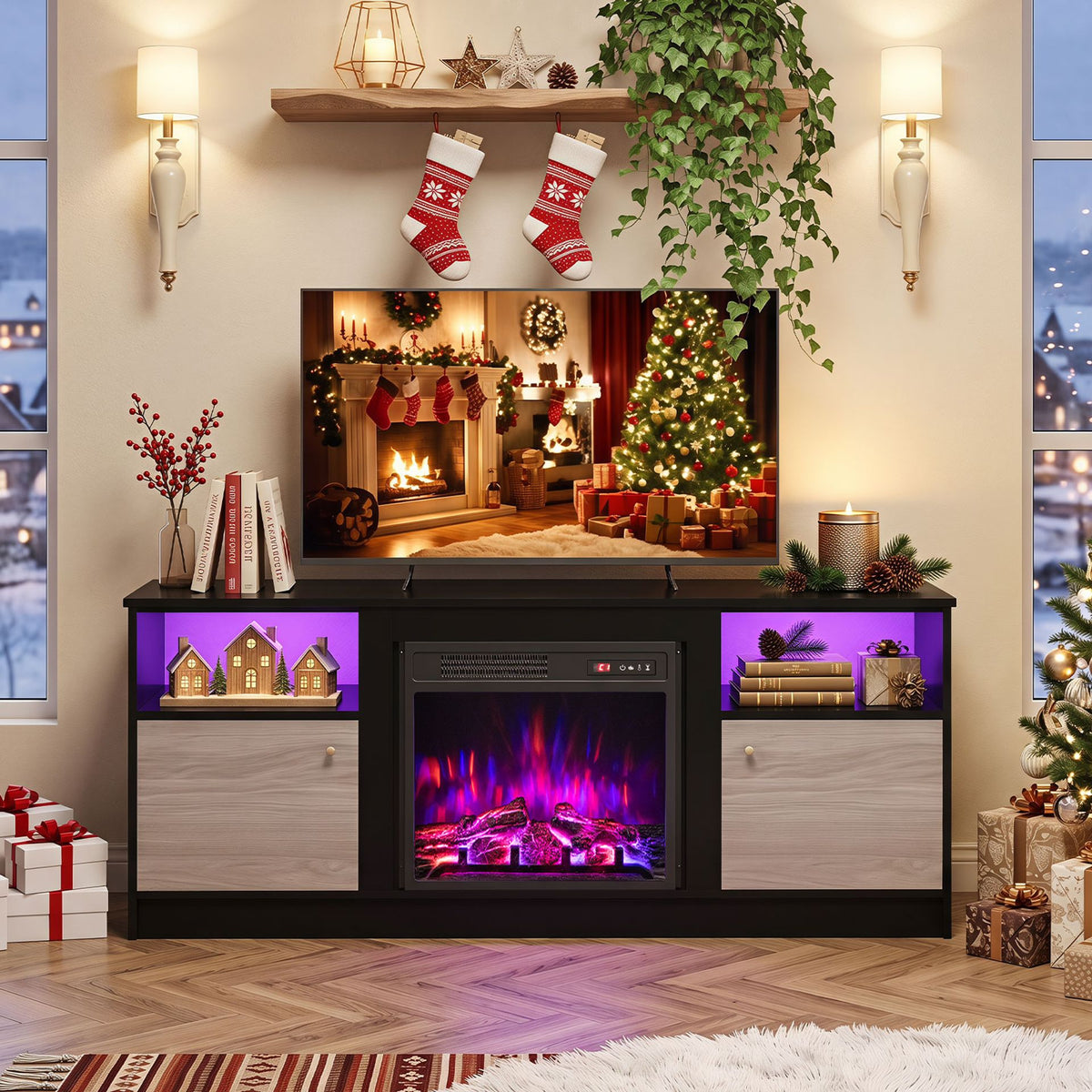 TV Stand with Electric Fireplace Combo, image 2
