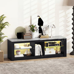 TV Stand with LED Light for TVs up to 65 inch with Adjustable Tempered Glass Shelves-Grey
