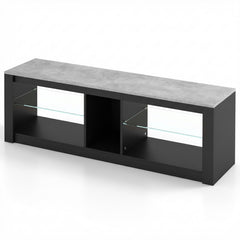 TV Stand with LED Light for TVs up to 65 inch with Adjustable Tempered Glass Shelves-Grey