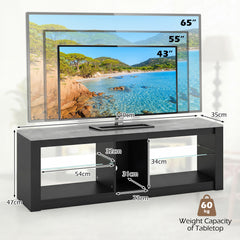 TV Stand with LED Light for TVs up to 65 inch with Adjustable Tempered Glass Shelves-Grey