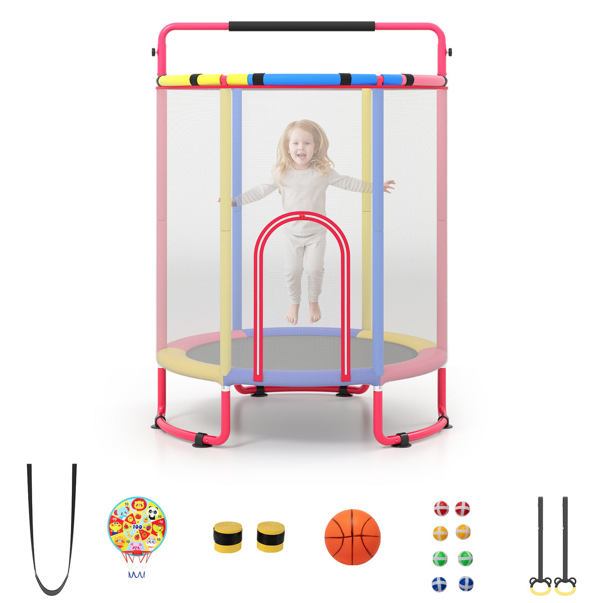 Kids Trampoline with Safety Net for Indoor and Outdoor Use-Multicolor