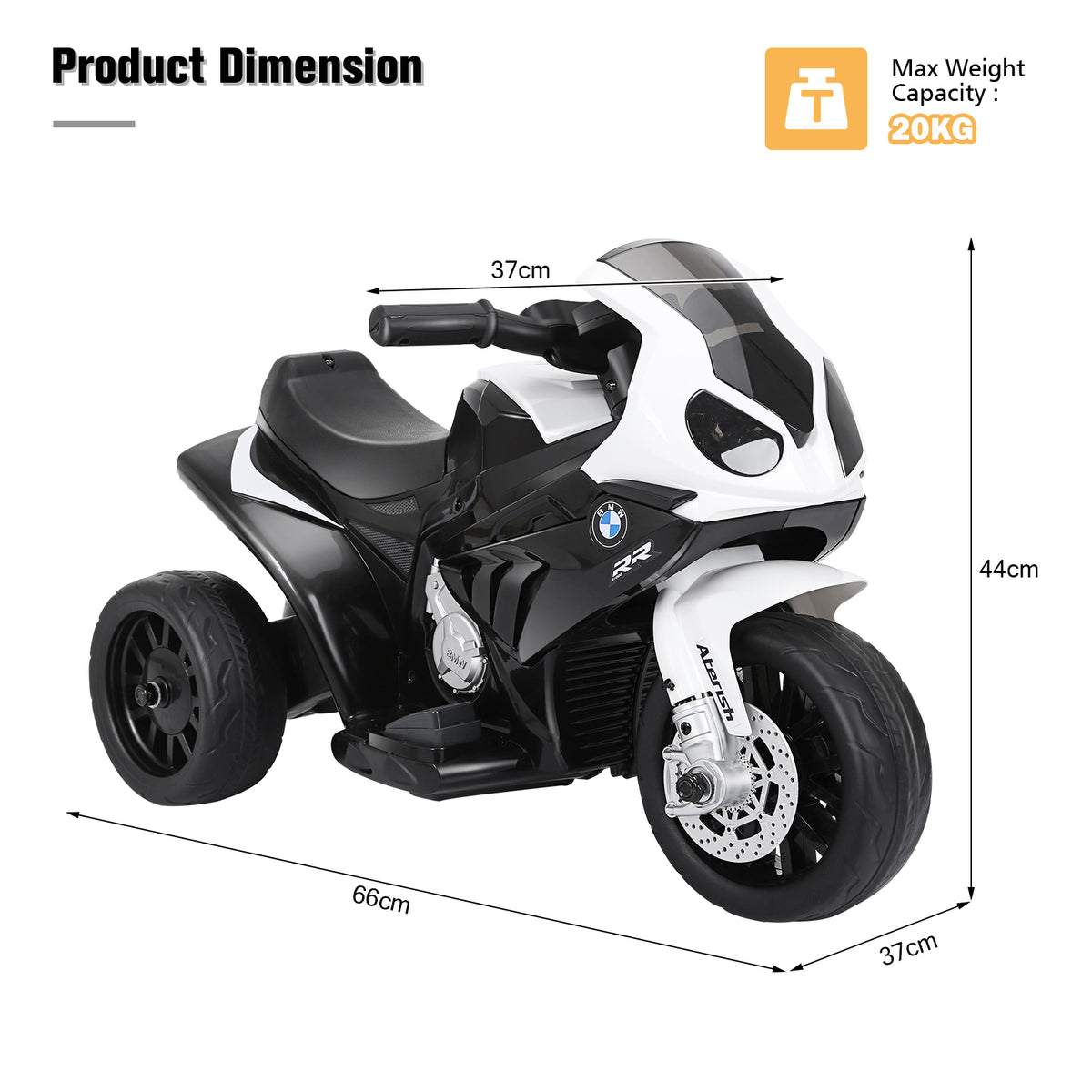 6V Kids Ride on Motorcycle with Training Wheels and Head Light-Black