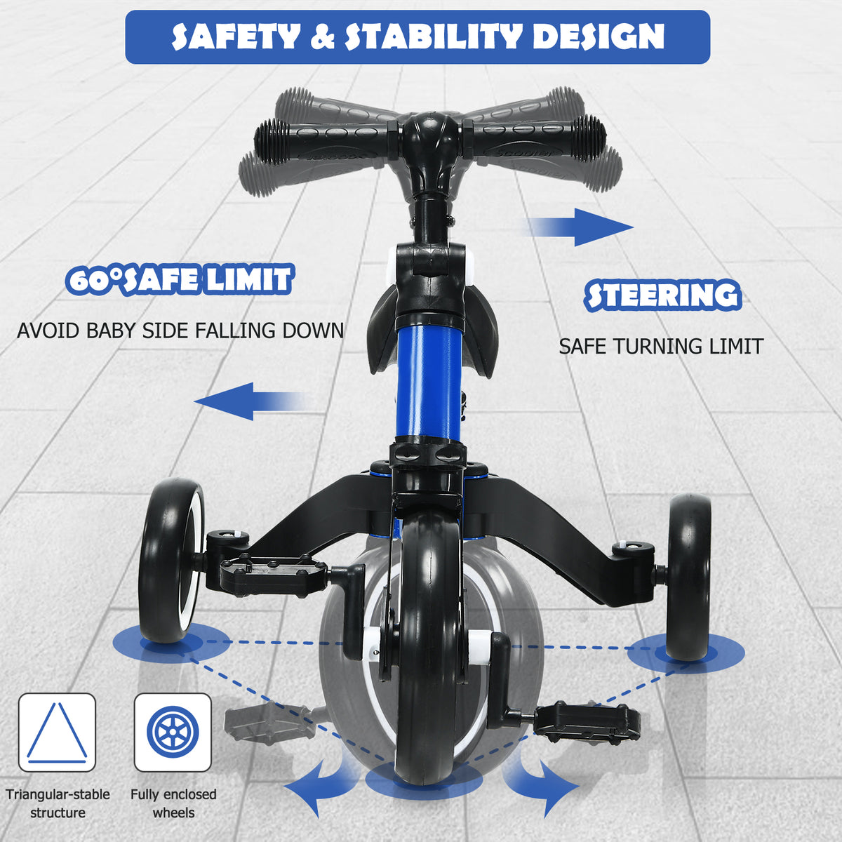 Convertible Balance Bike Kids Trike with Detachable Pedal for 1-4 Years Old Kids-Blue