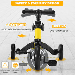 Convertible Balance Bike Kids Trike with Detachable Pedal for 1-4 Years Old Kids-Yellow