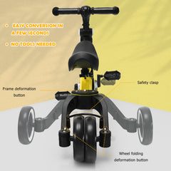 Convertible Balance Bike Kids Trike with Detachable Pedal for 1-4 Years Old Kids-Yellow
