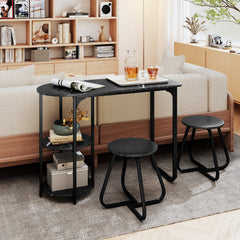 Table and 2 Bar Stools Set with Adjustable Legs for Kitchen-Black