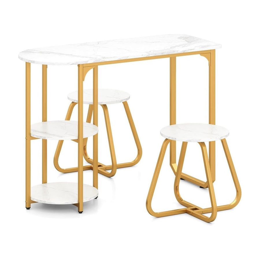 Table and 2 Bar Stools Set with Adjustable Legs for Kitchen-White