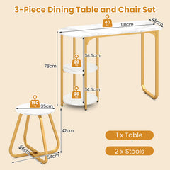 Table and 2 Bar Stools Set with Adjustable Legs for Kitchen-White
