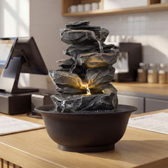 Tabletop Water Fountain Indoor Desktop Cascading Water Feature with LED Light