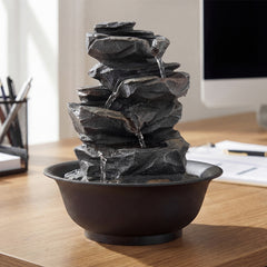 Tabletop Water Fountain Indoor Desktop Cascading Water Feature with LED Light